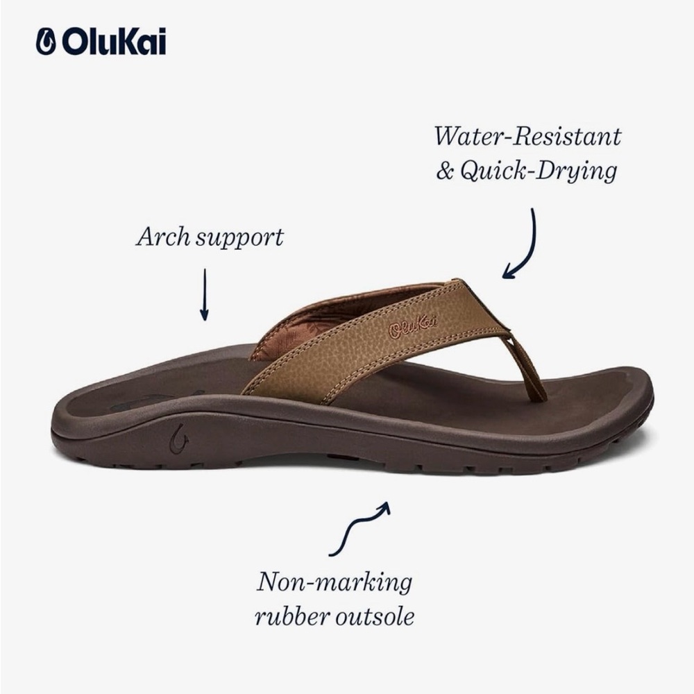 OluKai Men's Tan and Brown Flip-Flops